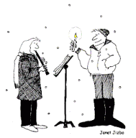 couple playing recorder in the snow